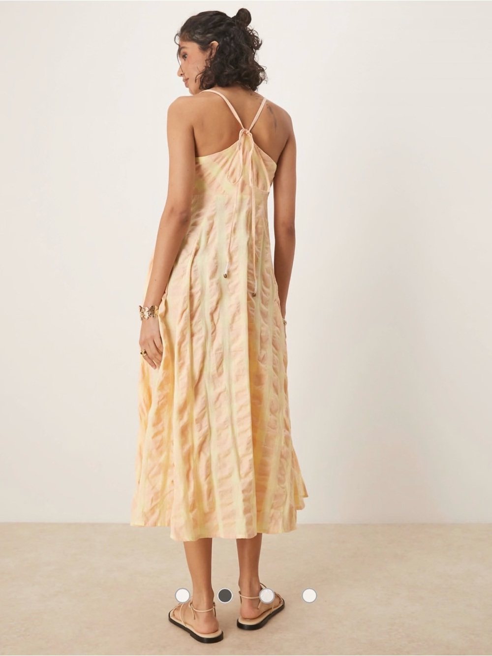 Free People Via Gingham Cotton Seersucker Sundress Peach Tie Front Midi Dress XS - Picture 3 of 10
